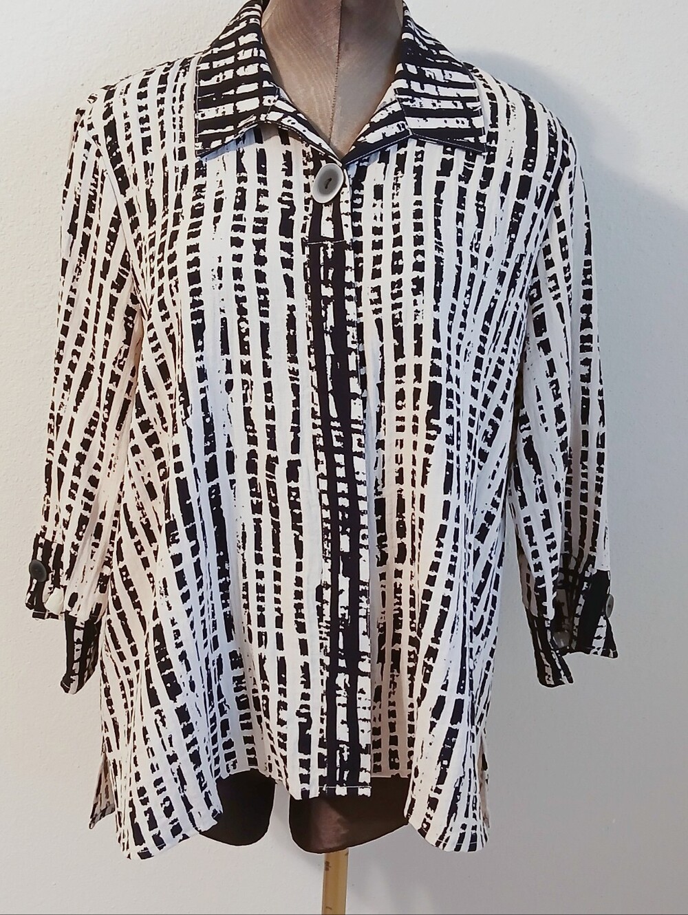 Ali Miles Abstract Blouse Black And Tan Size Large Petite Lagenlook
